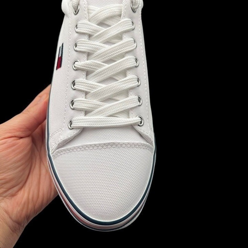 Tommy Hilfiger Women's Canvas Casual Sneakers Size 9 White Navy Red Lace Up - Picture 10 of 11